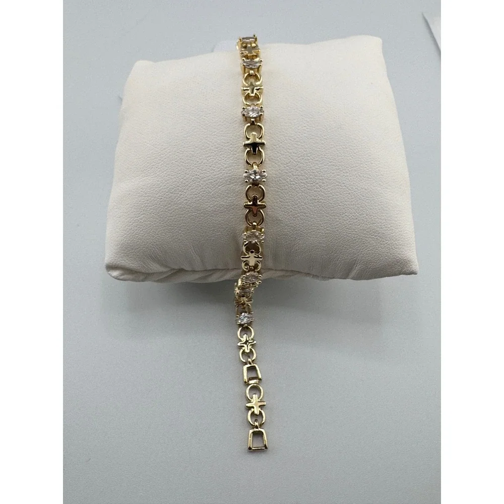 14k Gold Plated Marquise Cubic Zirconia Cross Link Tennis‎ Bracelet Gold Tone